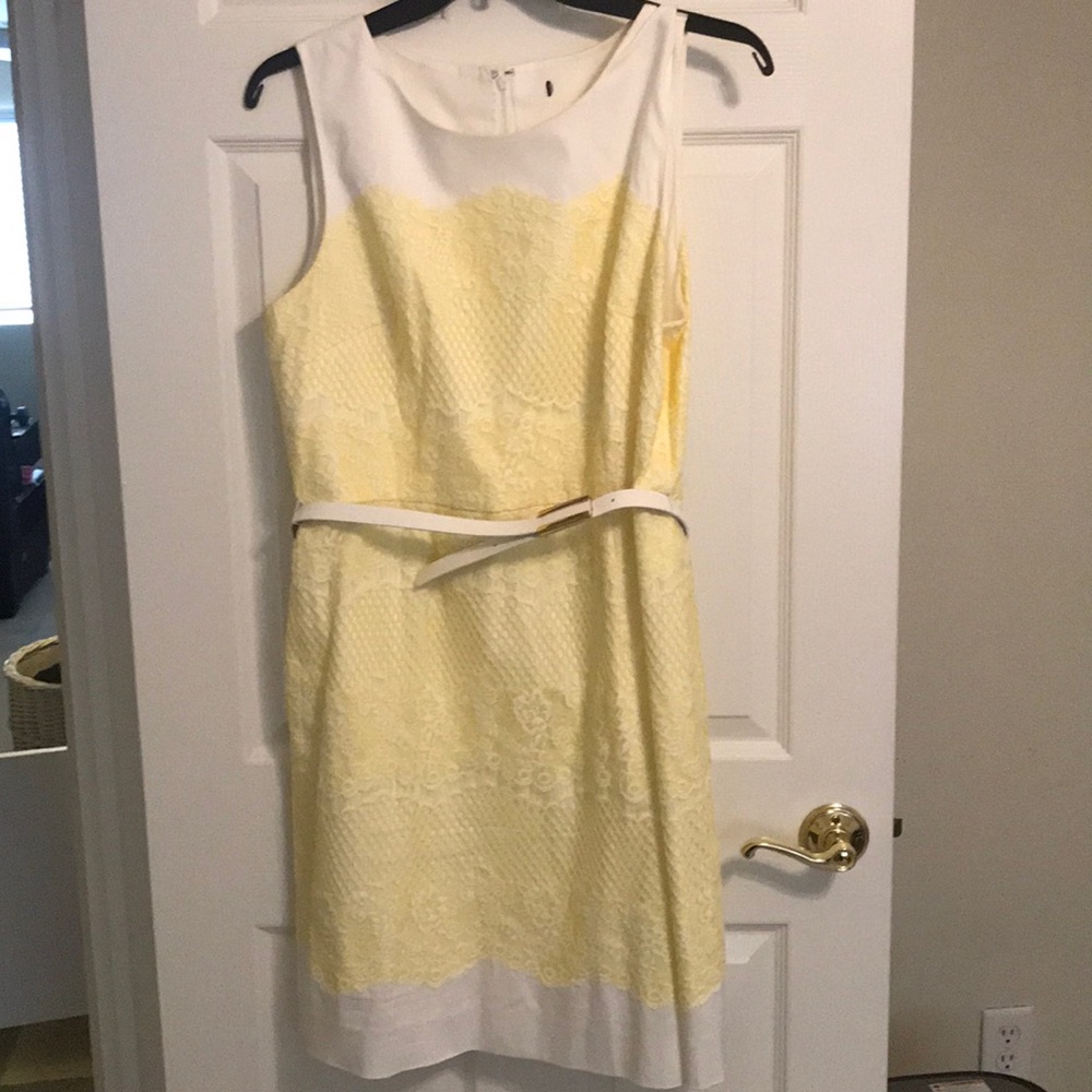 Yellow & White Lace Dress w Belt